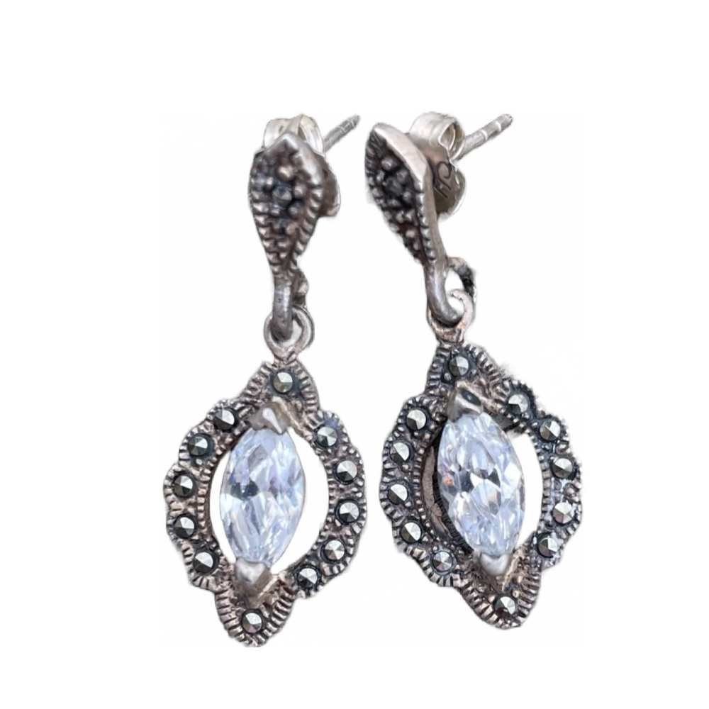 Crystal earrings SS. Marcasite. Antiqued Look